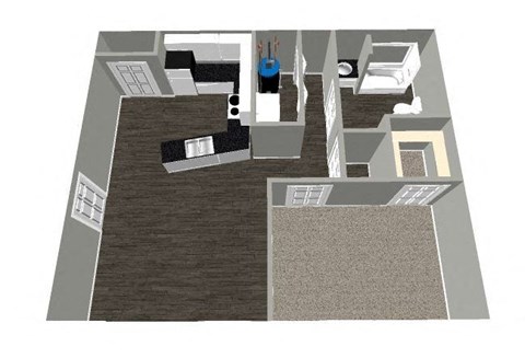 Floor plan for 1 bed, 1 bath, 755 sqft